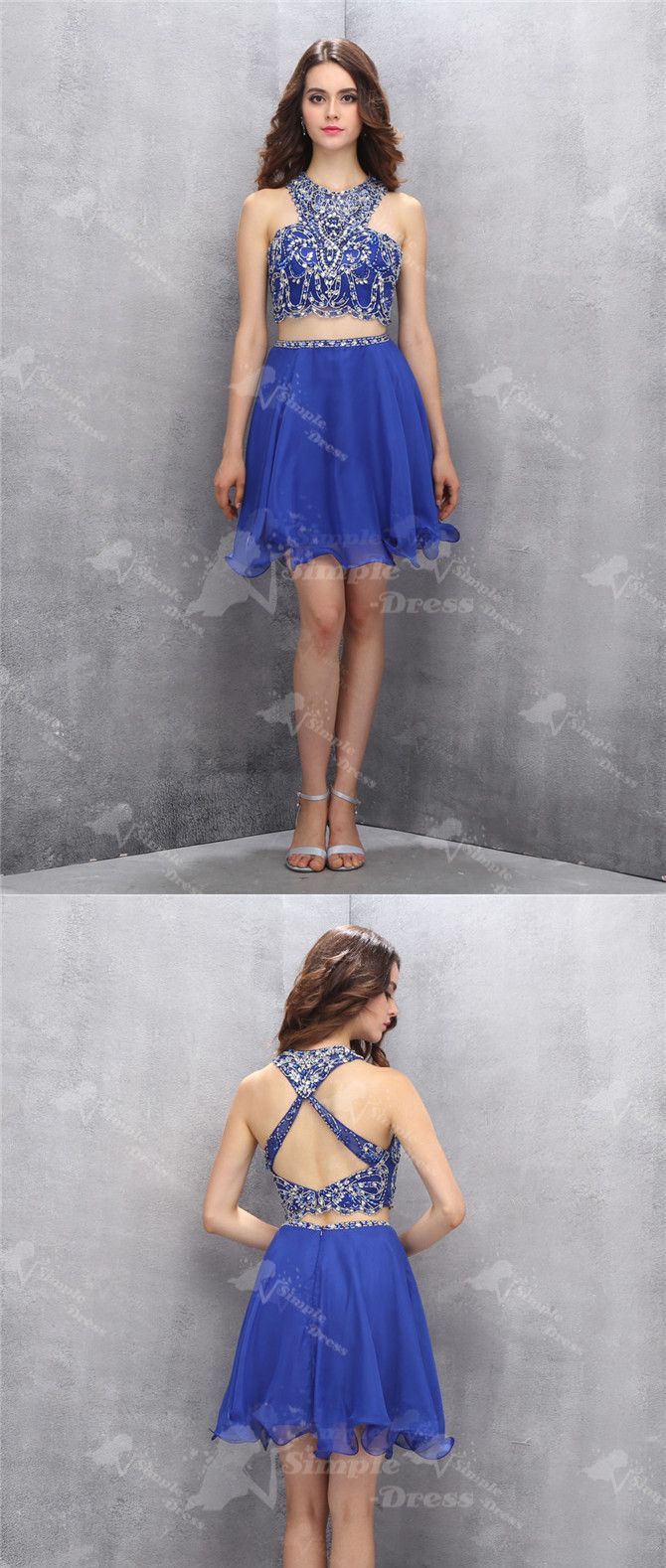two piece short royal blue homecoming dress, 2016 homecoming dresses