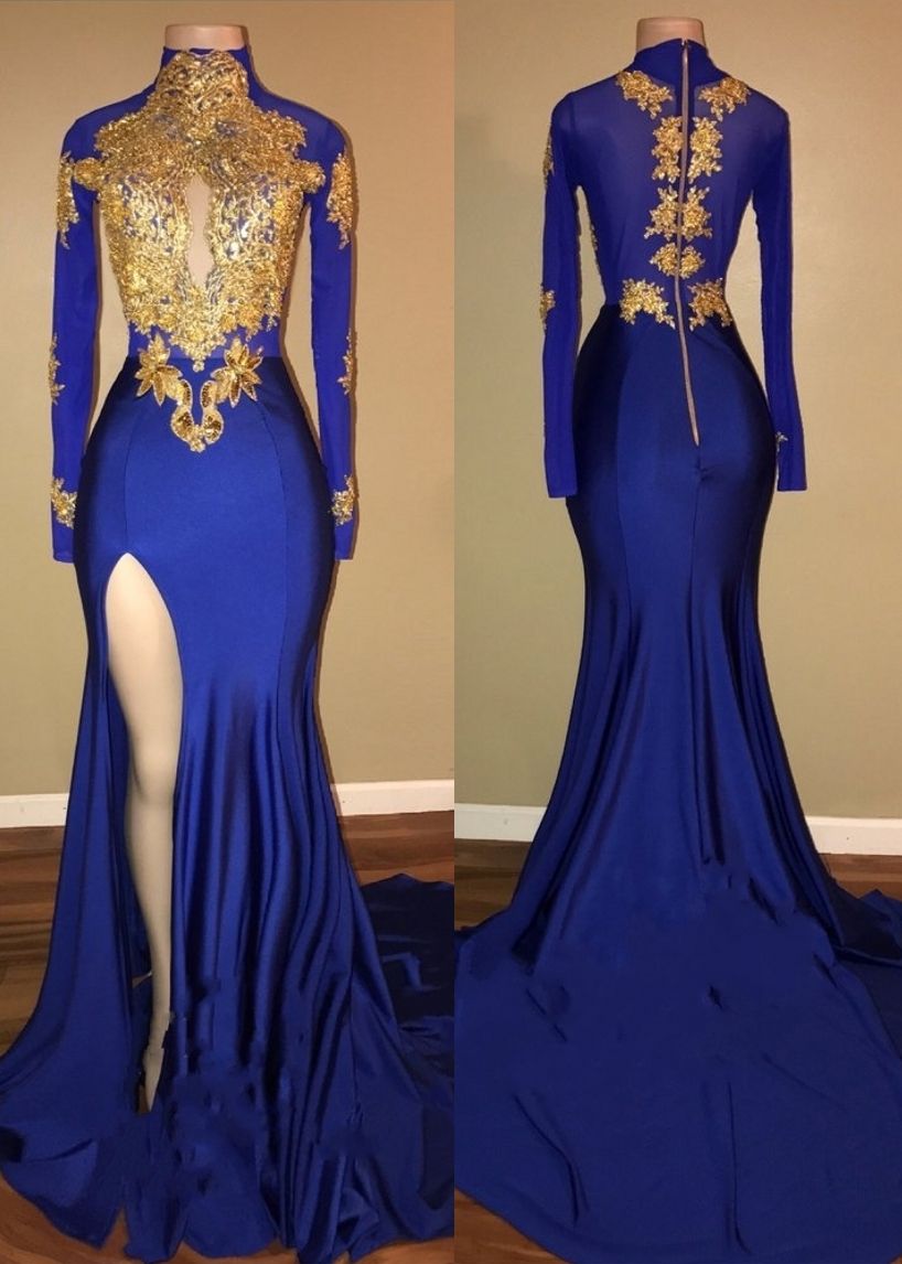 Pin on Slit prom dresses blue and gold