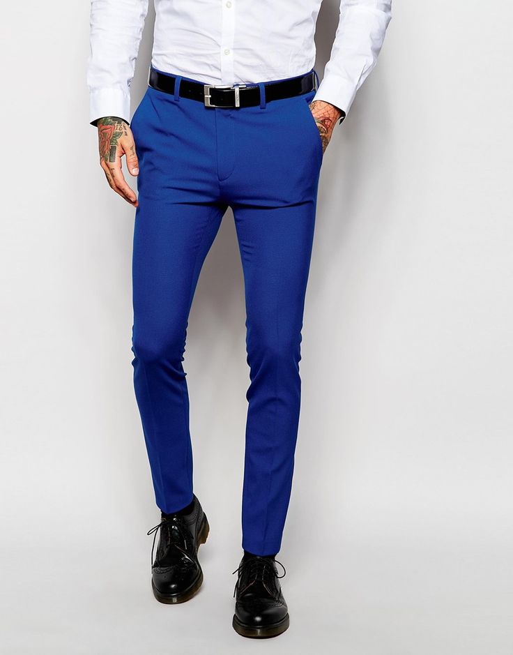 ASOS+Super+Skinny+Fit+Suit+In+Blue Blue Trousers Outfit, Pants Outfit