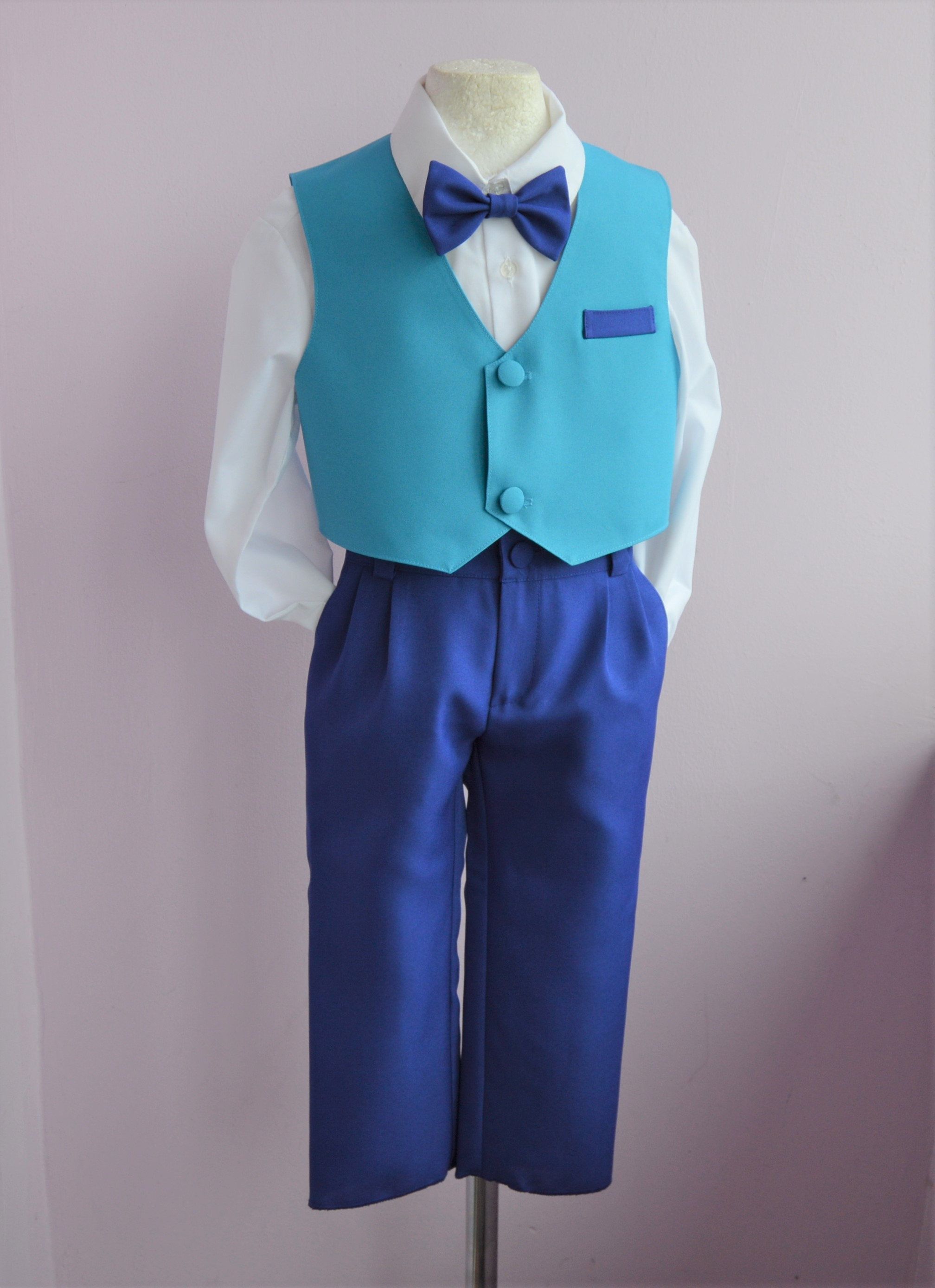 Formal suit baby boy Blue boy formal outfit Vest Pants Bow tie | Etsy