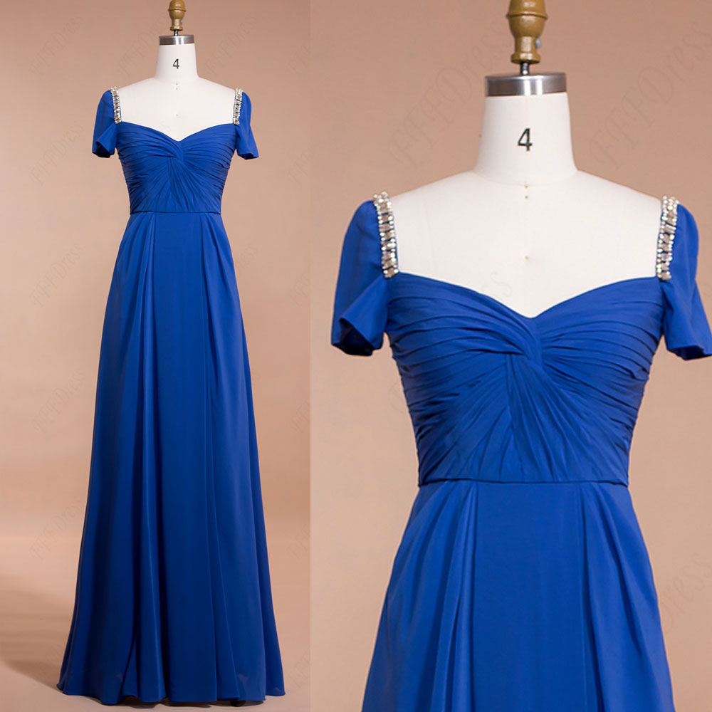 Royal Blue Long Prom Dresses With Sleeves, Modest Bridesmaid Dresses