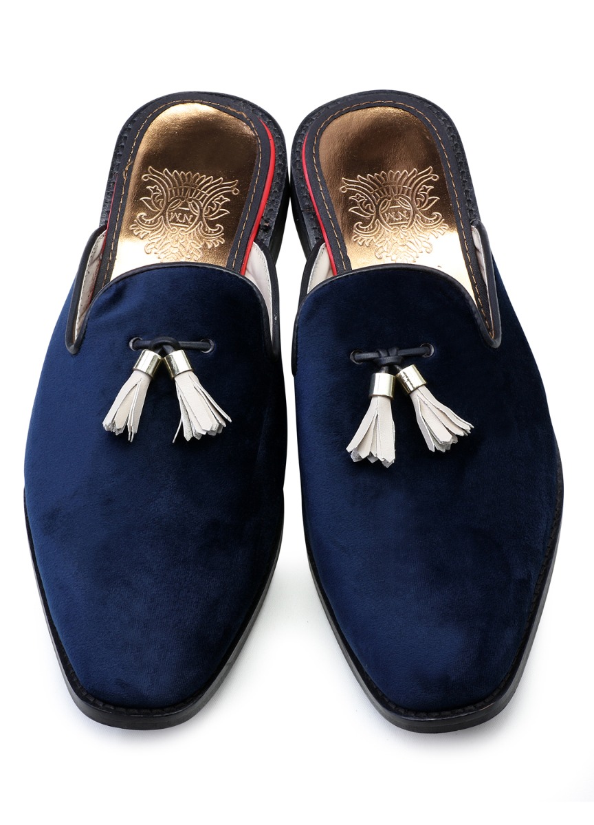 Buy Royal Blue Handcrafted Suede Slip On Shoes Online from Koranm.com