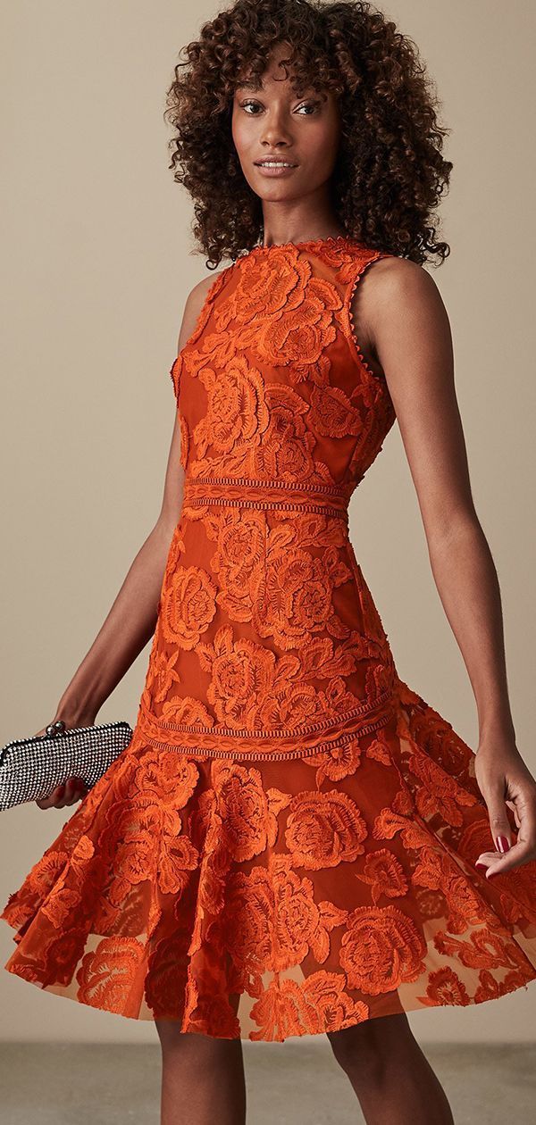ADIA Lace Fit & Flare Cocktail Dress in Winter Orange | Imagined in
