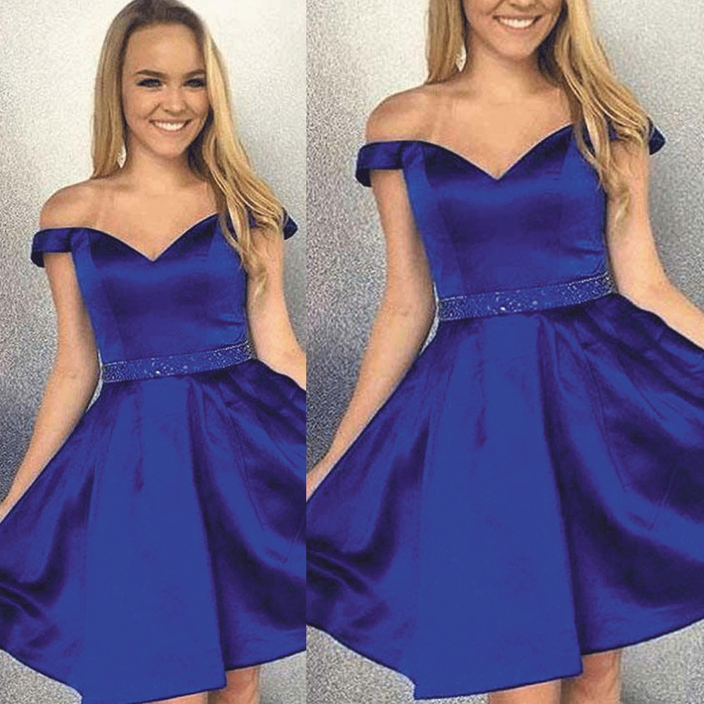 Royal Blue Homecoming Dress, Homecoming Dresses Short, Beaded Prom