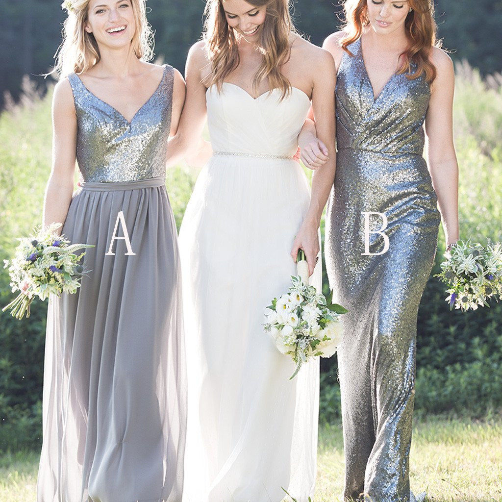 Boho Bridesmaid Dresses, Gray Bridesmaid Dresses, Sequin Bridesmaid