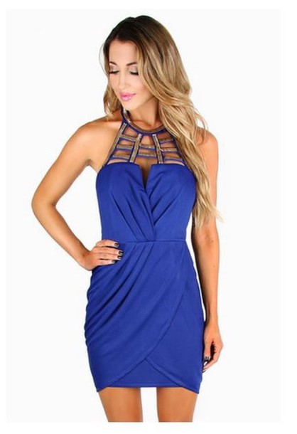 cobalt blue dress, royal blue dress, blue and gold sequins, caged