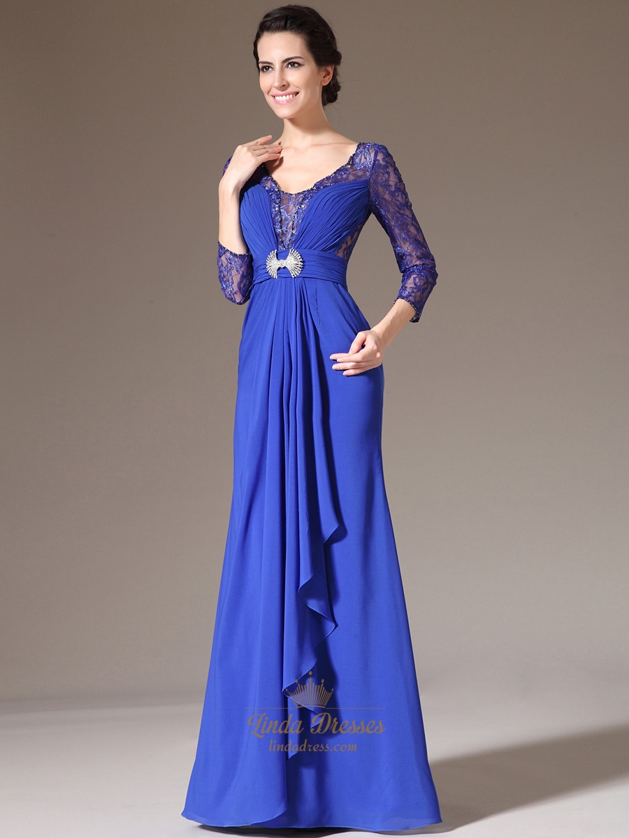Long royal blue dress with sleeves women - Culver City Сlick here