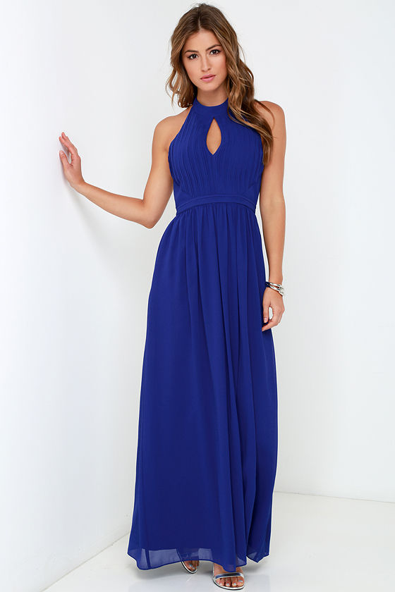 Beautiful Royal Blue Dress - Maxi Dress - Halter Dress - $86.00