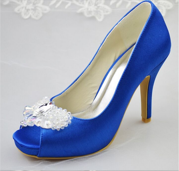 New Arrival Royal Blue Satin Women Pumps Low Heel Closed Pointed Toe