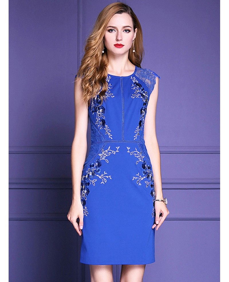 Royal Blue Embroidered Cocktail Dress