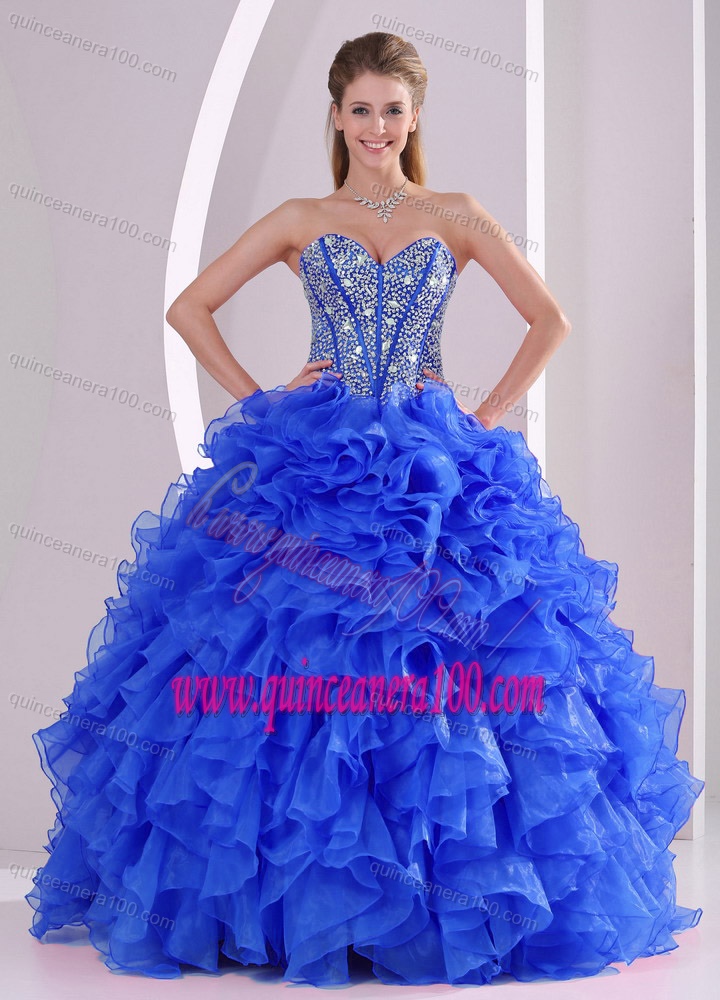 Royal Blue Sweetheart Ruffles and Beaded Decorate Quinceanera Dresses