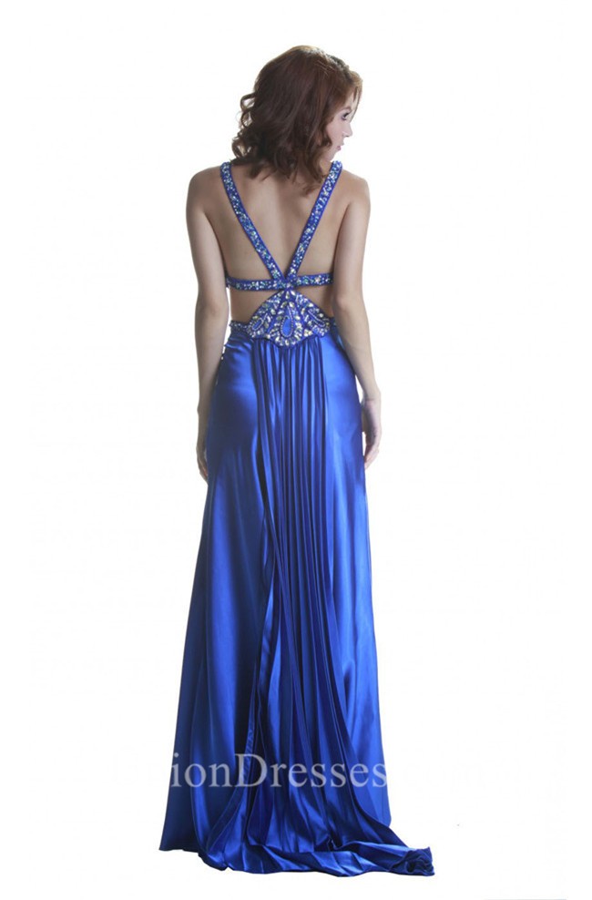 Stunning Side Cutout Slit Royal Blue Prom Dress With Straps