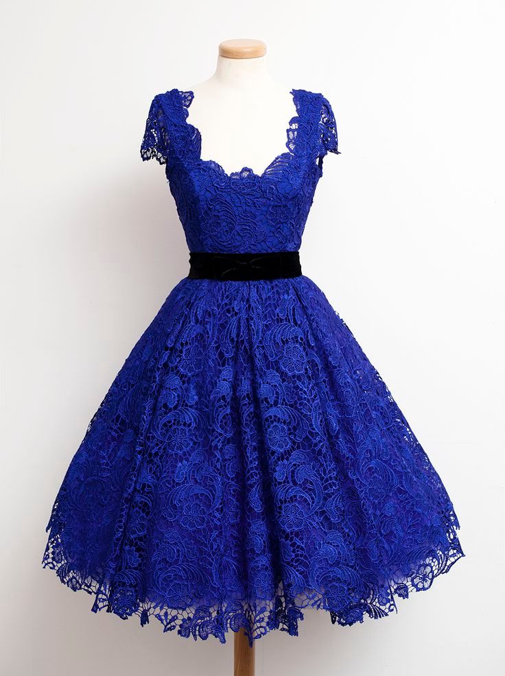 Royal Blue Party Dresses With Sashes Lace Fabric Cocktail Gowns Trendy
