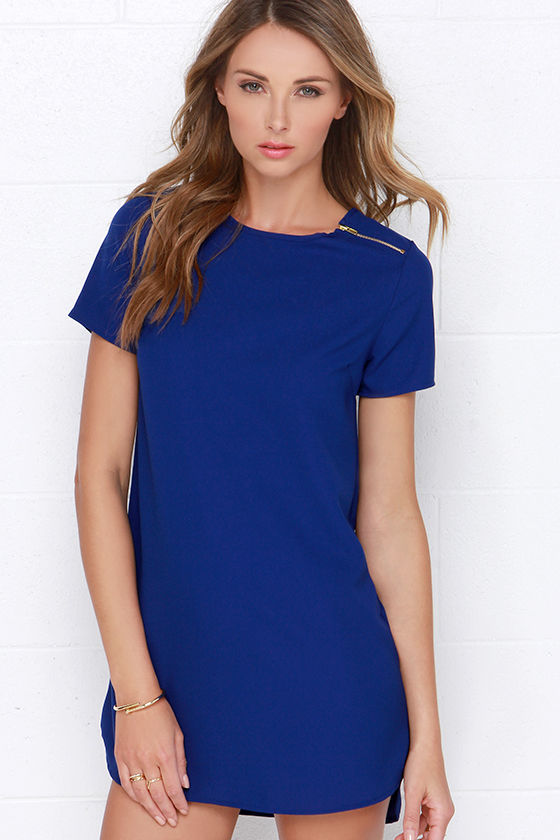 Cute Royal Blue Dress - Zipper Dress - Shift Dress - $28.00 - Lulus