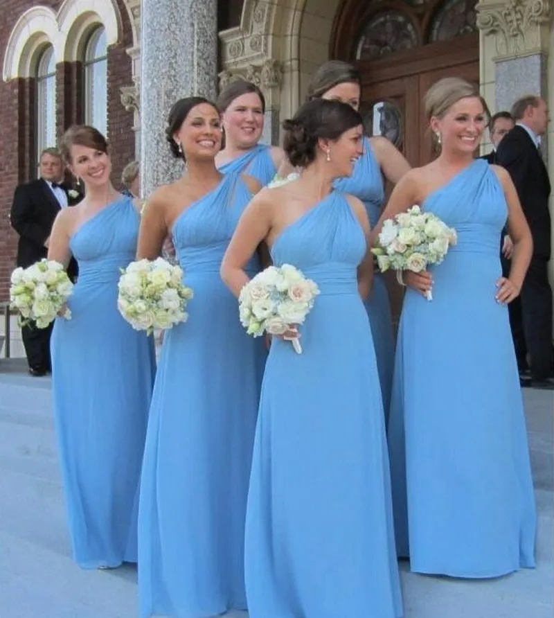 High Neck One Shoulder Royal Blue Bridesmaid Dress Chiffon A Line 2016