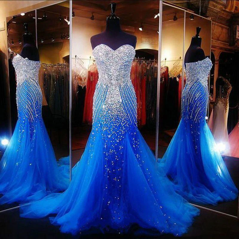 Sparkly Rhinestone Crystals Mermaid Prom Dresses 2018 Off Shoulder