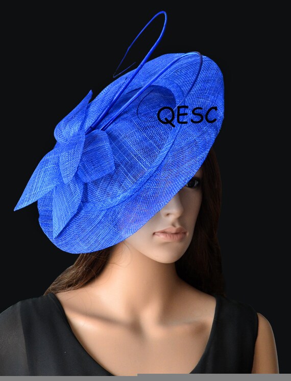 Cobalt blue fascinator BIG saucer Sinamay Fascinator Hat with