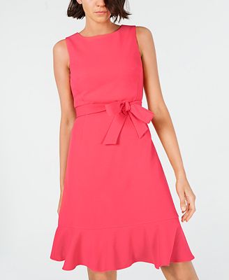 Calvin Klein Ruffle-Hem Belted Dress & Reviews - Dresses - Women - Macy's