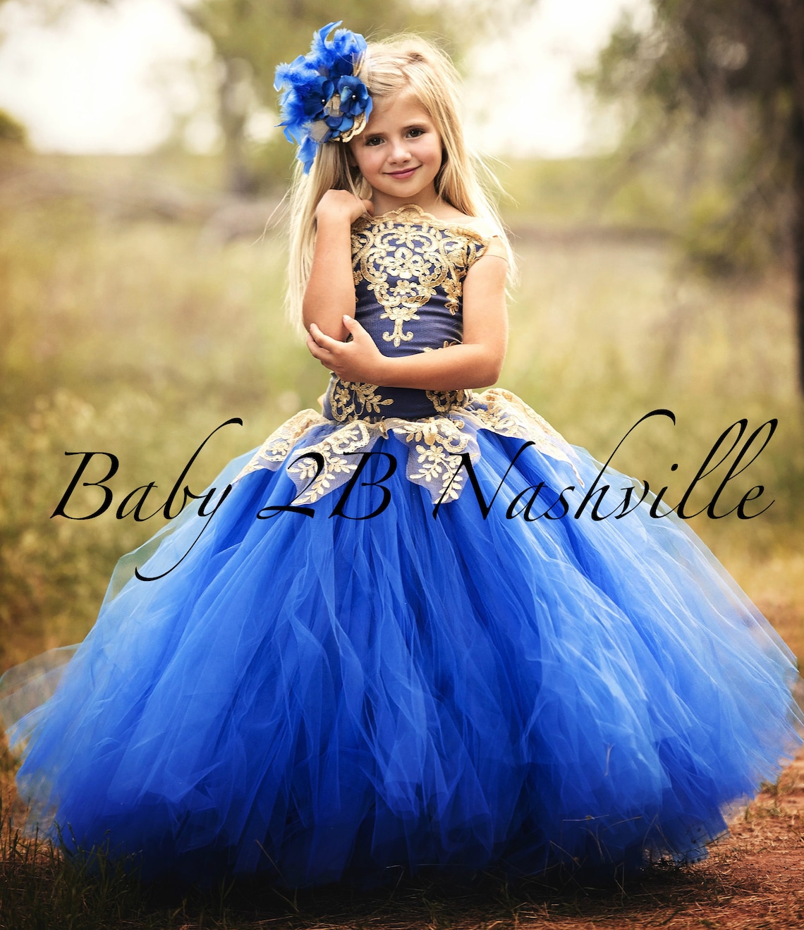Royal Blue Dress Gold Dress Flower Girl Dress Princess Dress | Etsy