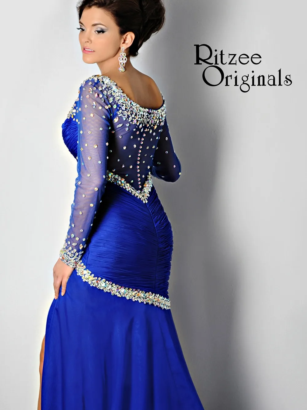 Designer 2017 Luxury Mermaid Royal Blue Evening Dress with Long Sleeves