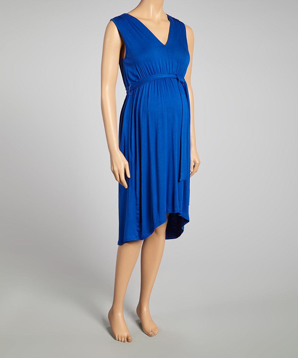Royal Blue Belted Maternity V-Neck Dress - Women | Daily deals for moms
