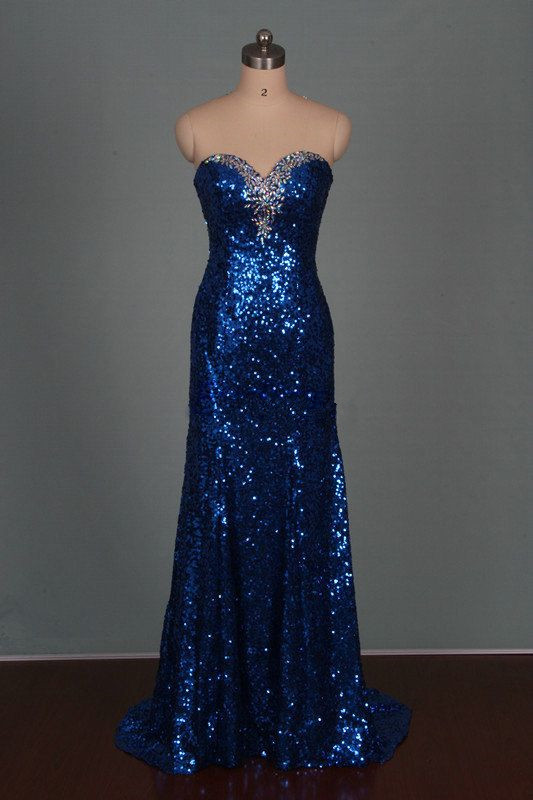 Sparkle Royal Blue Sequins Sweetheart Long Prom Dresses 2015, Long Prom