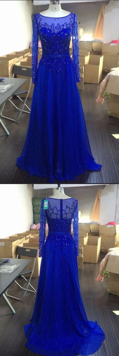 Royal Blue Prom Dress With Long Sleeves, Evening Gown, Graduation Party