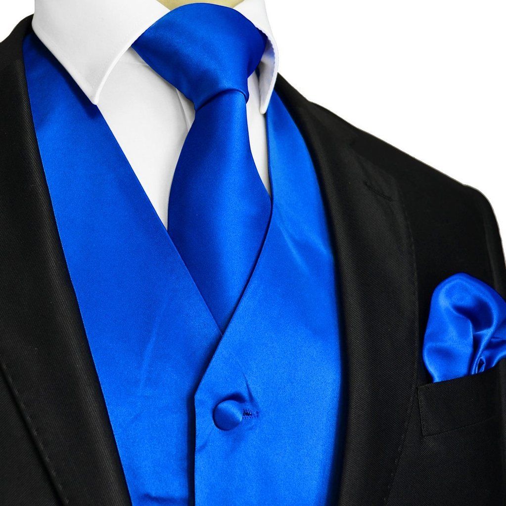 Solid Dazzling Blue Tuxedo Vest Set Vest Set Vest - Paul Malone.com