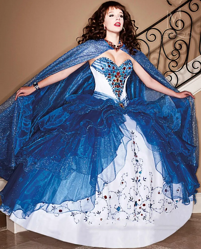 Royal Blue 2016 Quinceanera Dresses With Jacket Pleat Rhinestone Sweet