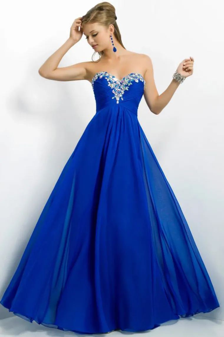 Crystal Beaded Royal Blue Evening Dress