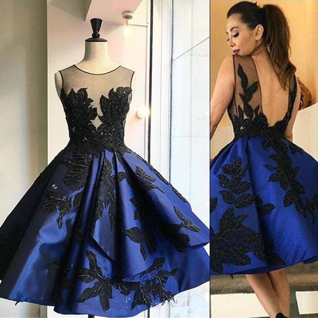 Short prom dress, cheap homecoming dress, royal blue prom dress, black