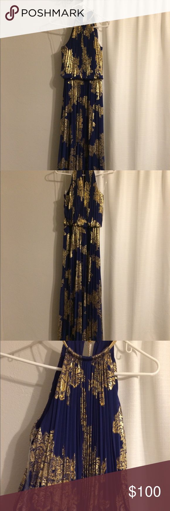 MSK full length size 6 royal blue and gold dress image