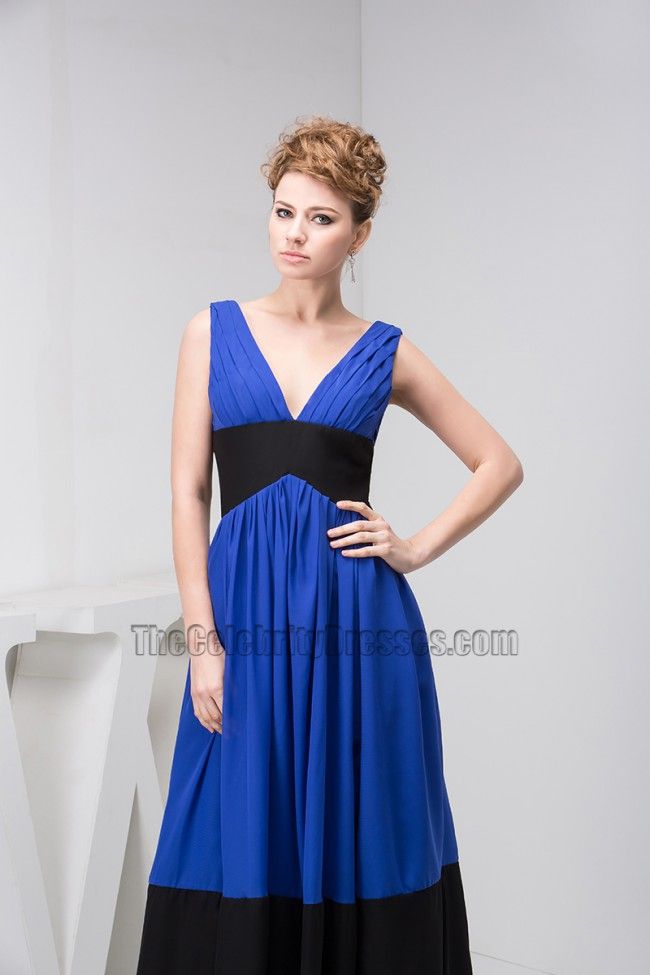 Royal Blue And Black V-Neck Prom Gown Evening Dresses | Dresses, Cute