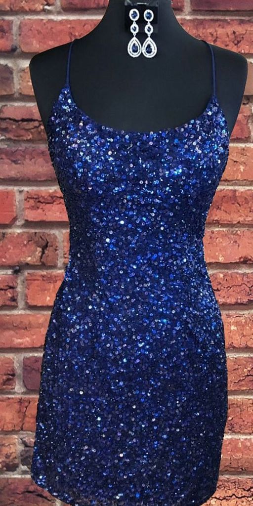 Sparkly Sequin Royal Blue Sheath Homecoming Dress