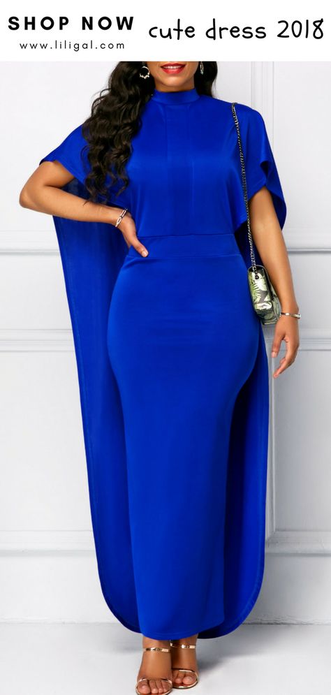USD37.26 Short Sleeve Royal Blue Cape Dress #liligal #dresses | Fashion