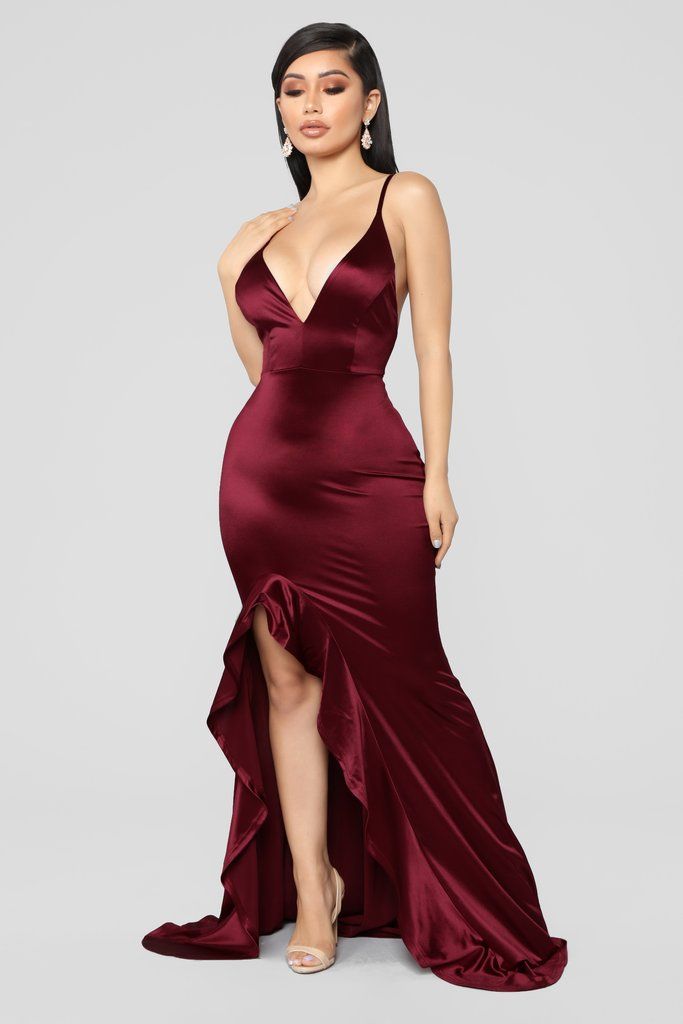 Temporary Love Satin Mermaid Dress - Wine | Dresses, Set dress, Fashion
