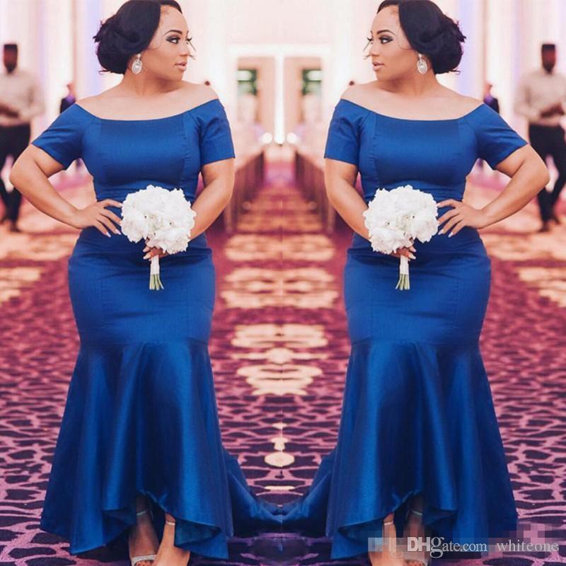Royal Blue Plus Size Bridesmaid Dresses 2018 Satin Short Sleeves