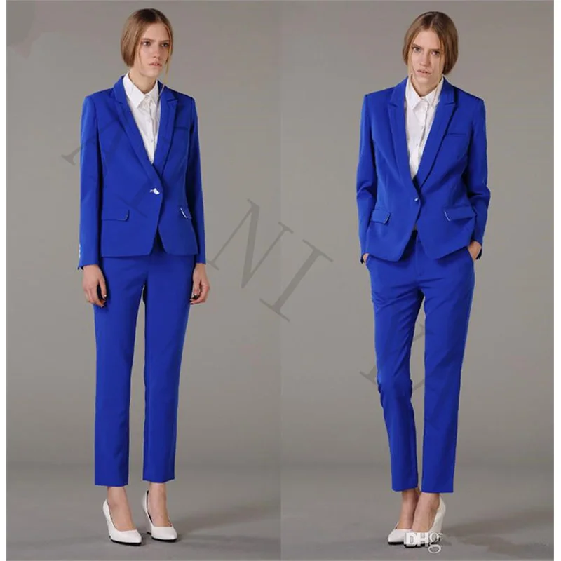 Jacket+Pants Women Business Suits Royal Blue Single Breasted Female