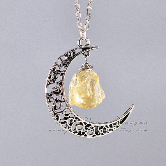 Crescent Moon Necklace Raw Citrine Necklace Raw Citrine Crystal